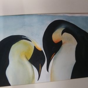 Vintage Penguin Watercolor/ Signed Ellen Kelly